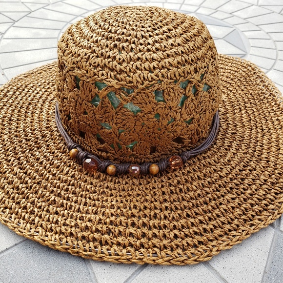 *SOLD*  Scala Crochet Raffia Bead Floppy Sun Hat - Picture 5 of 8